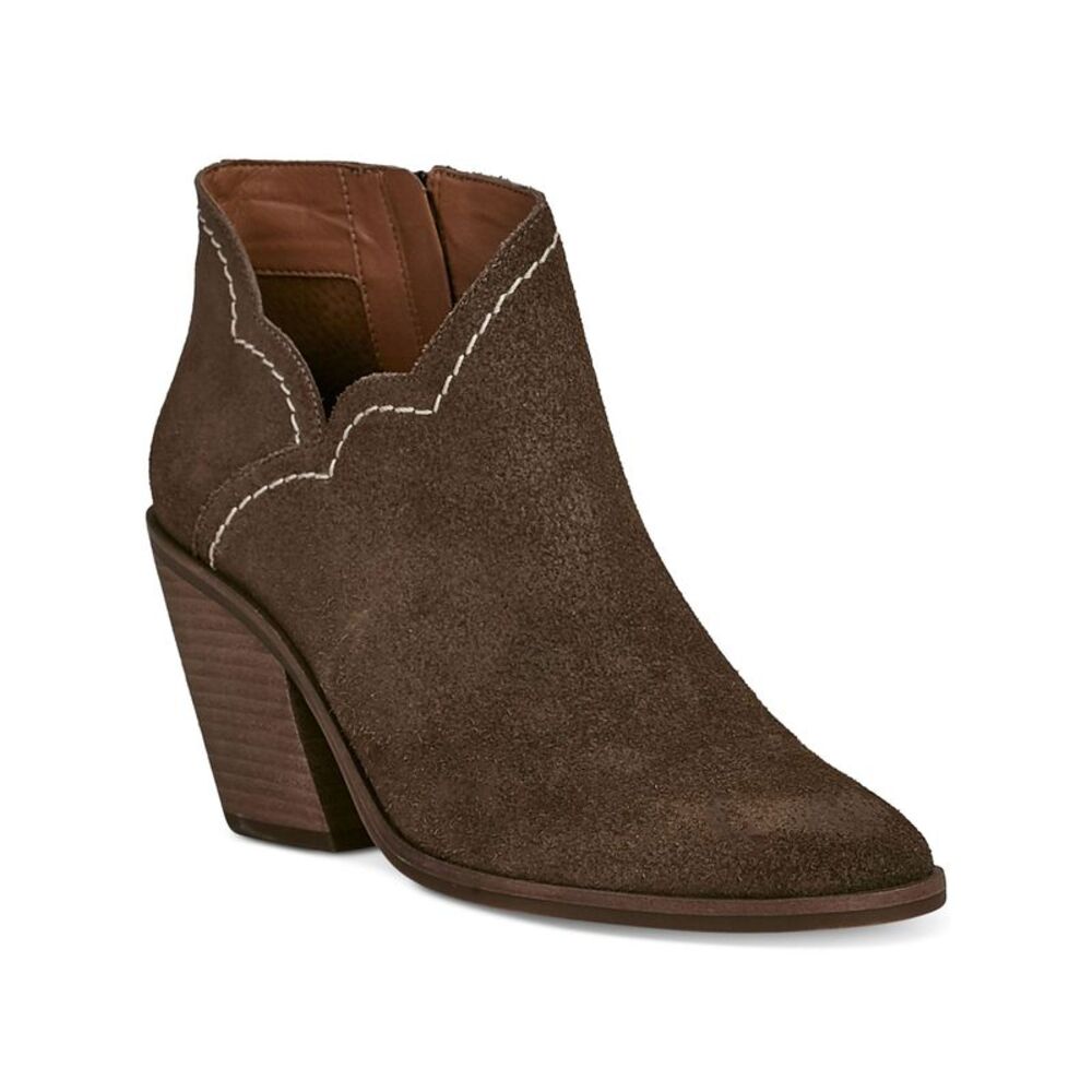 LUCKY BRAND Womens Brown Lakelyy Almond Toe Stacked Heel Leather Booties 9.5 M